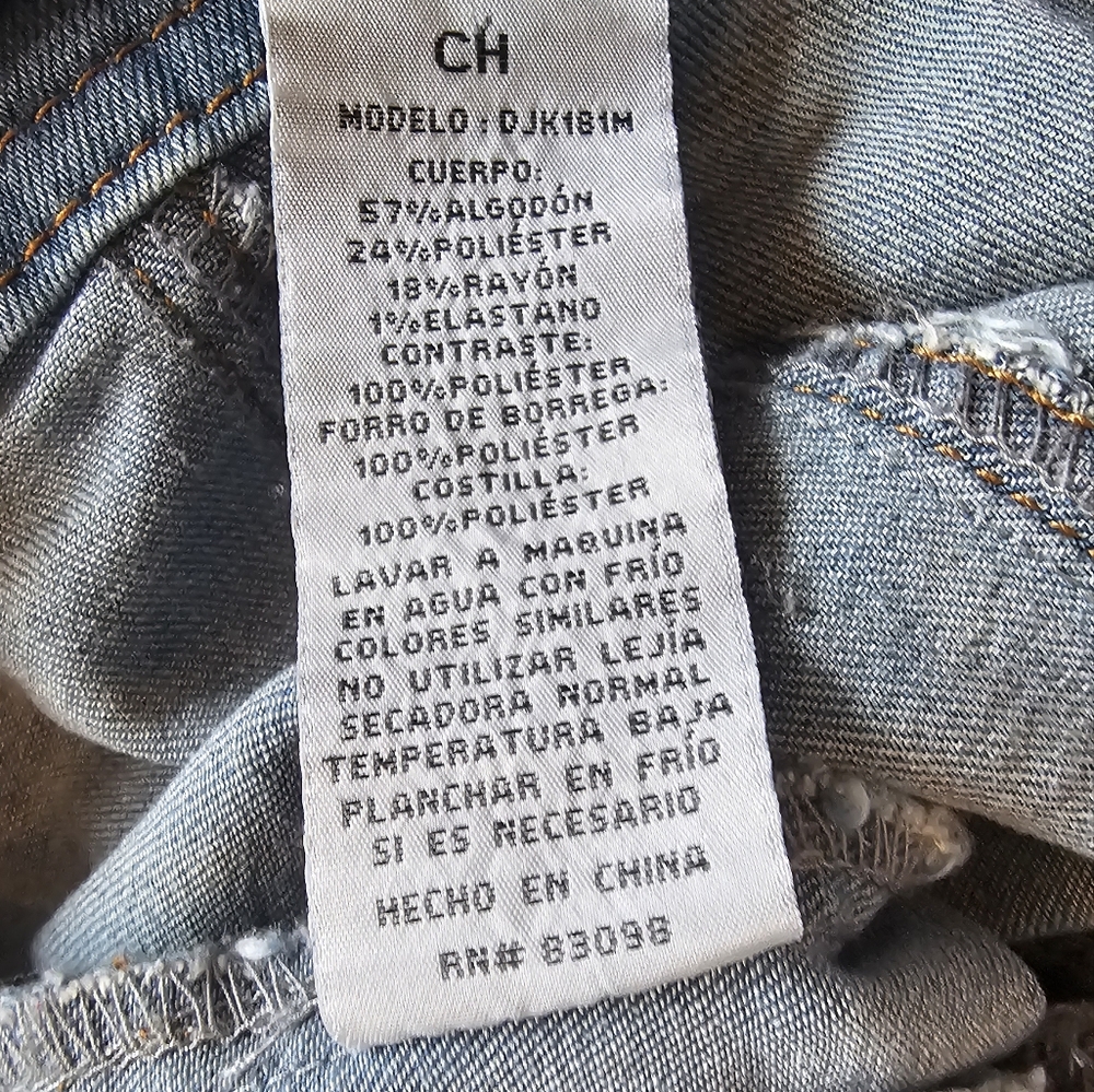 Denim Jacket Mixed Media Hoodie Jacket Distressed Blue Jean Womens Small - Picture 8 of 9